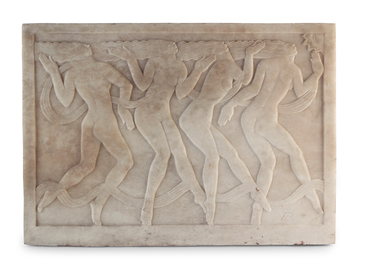 Thomas Whalen (1903-1975) marble panel, Dancing Figures, c.1930, marble panel, inscribed with monogram - Sold for £13,125 AUCTION RECORD FOR THE ARTIST